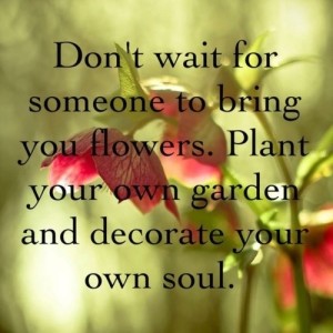"Don't wait for someone to bring you flowers.  Plant your own garden and decorate your own soul."
